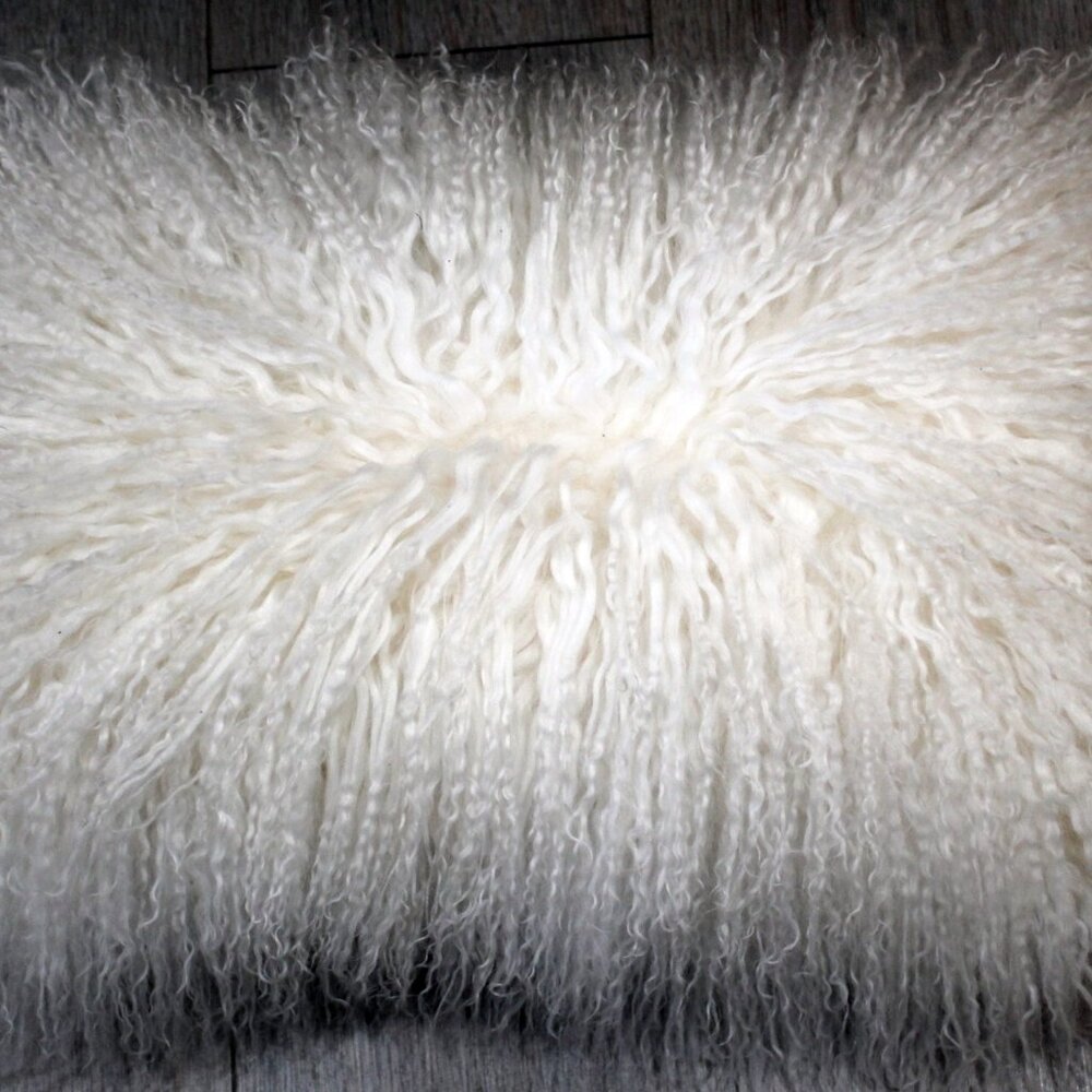 Cythia Rowley Faux Mongolian Fur Pillow - White 18 X 12 Inches